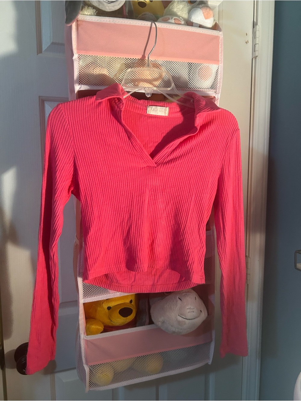 ALTARD STATE HOT PINK RIBBED POLO LONG SLEEVE